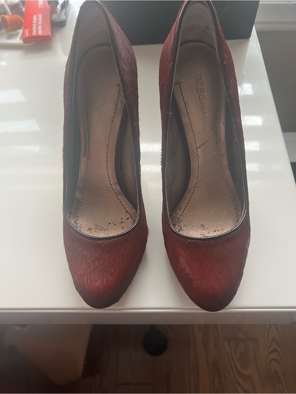 BCBG Red Ponyhair Pointed-Toe Heels